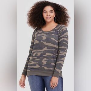 Torrid super soft camo crew neck raglan sweatshirt